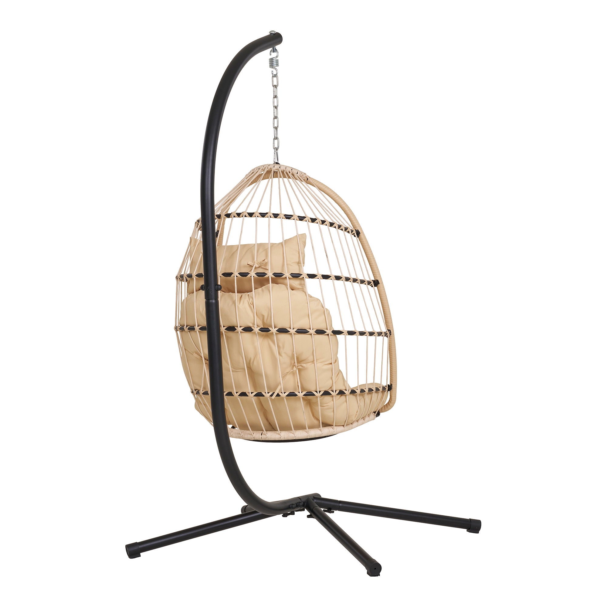 Patras Hanging Chair - Hanging chair, steel stand, foldable seat, incl.cushions, natural/black<br>195x117x107 cm